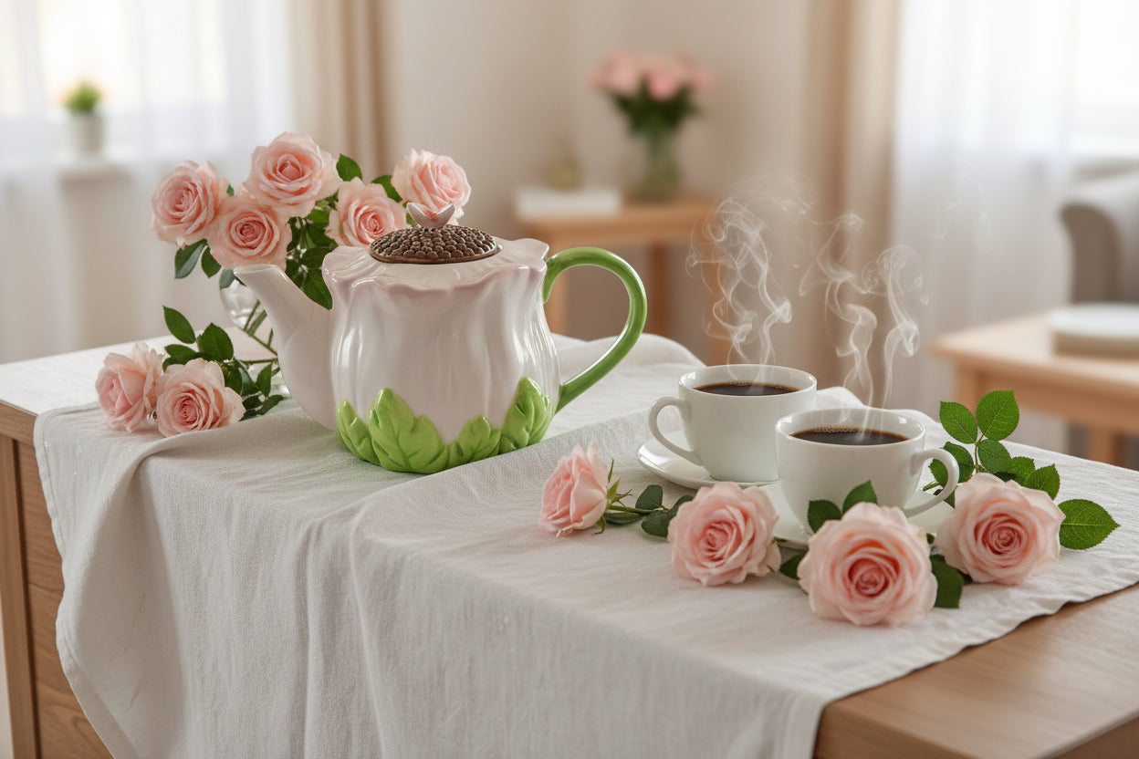 Bezaubernde Blumen-Teekanne „Blütenzauber“ – Romantische Deko mit Schmetterling