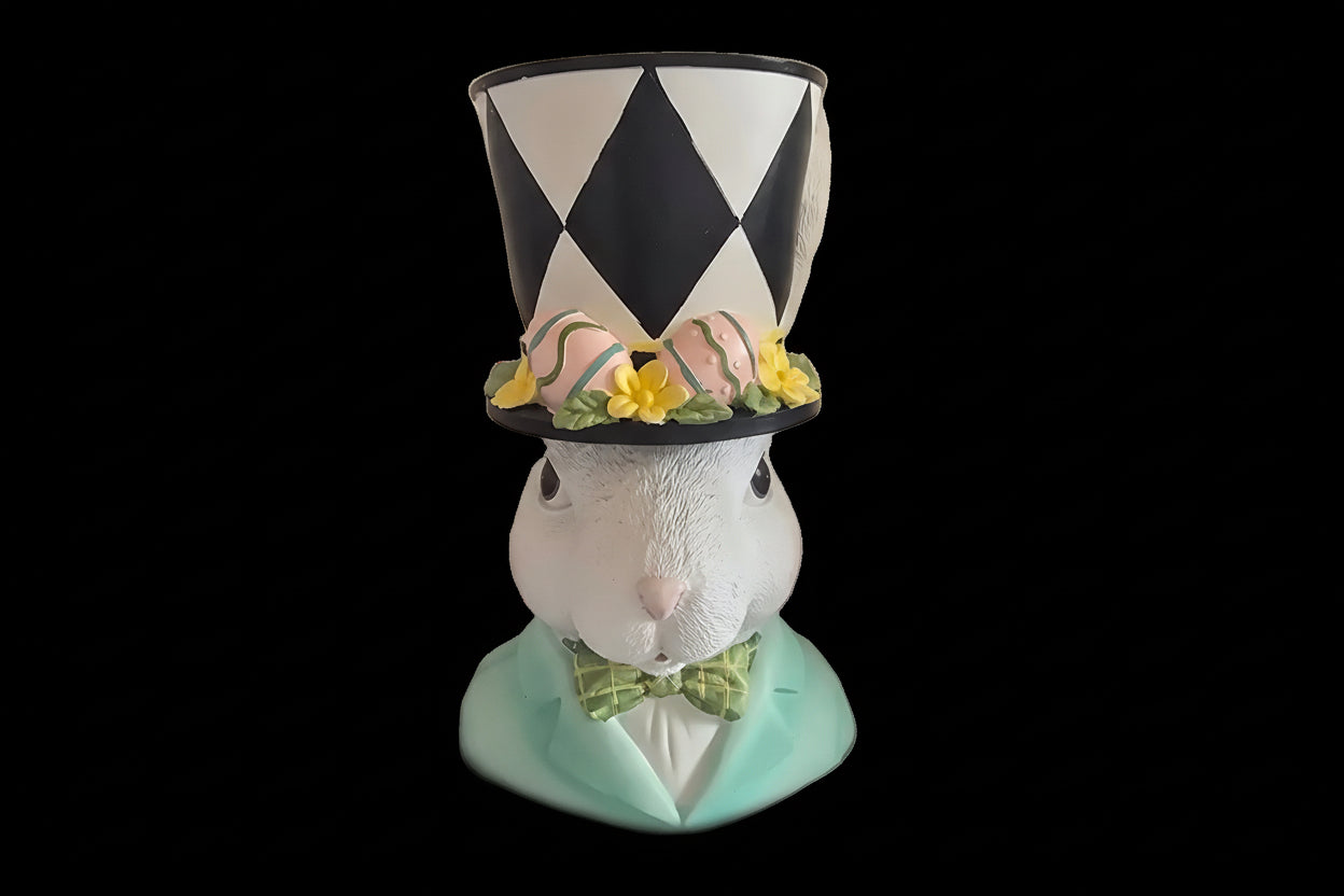 Edler Deko-Hase mit Zylinder – 30 cm Skulptur im Alice im Wunderland Stil