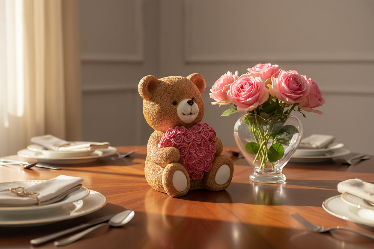 Herziger Deko-Bär mit Rosen-Herz – 20 cm Botschafter der Liebe