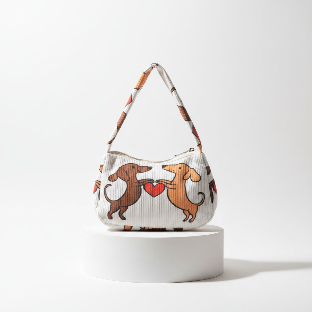 Dackel-Liebe" Mini-Schultertasche – Cord-Optik in Creme