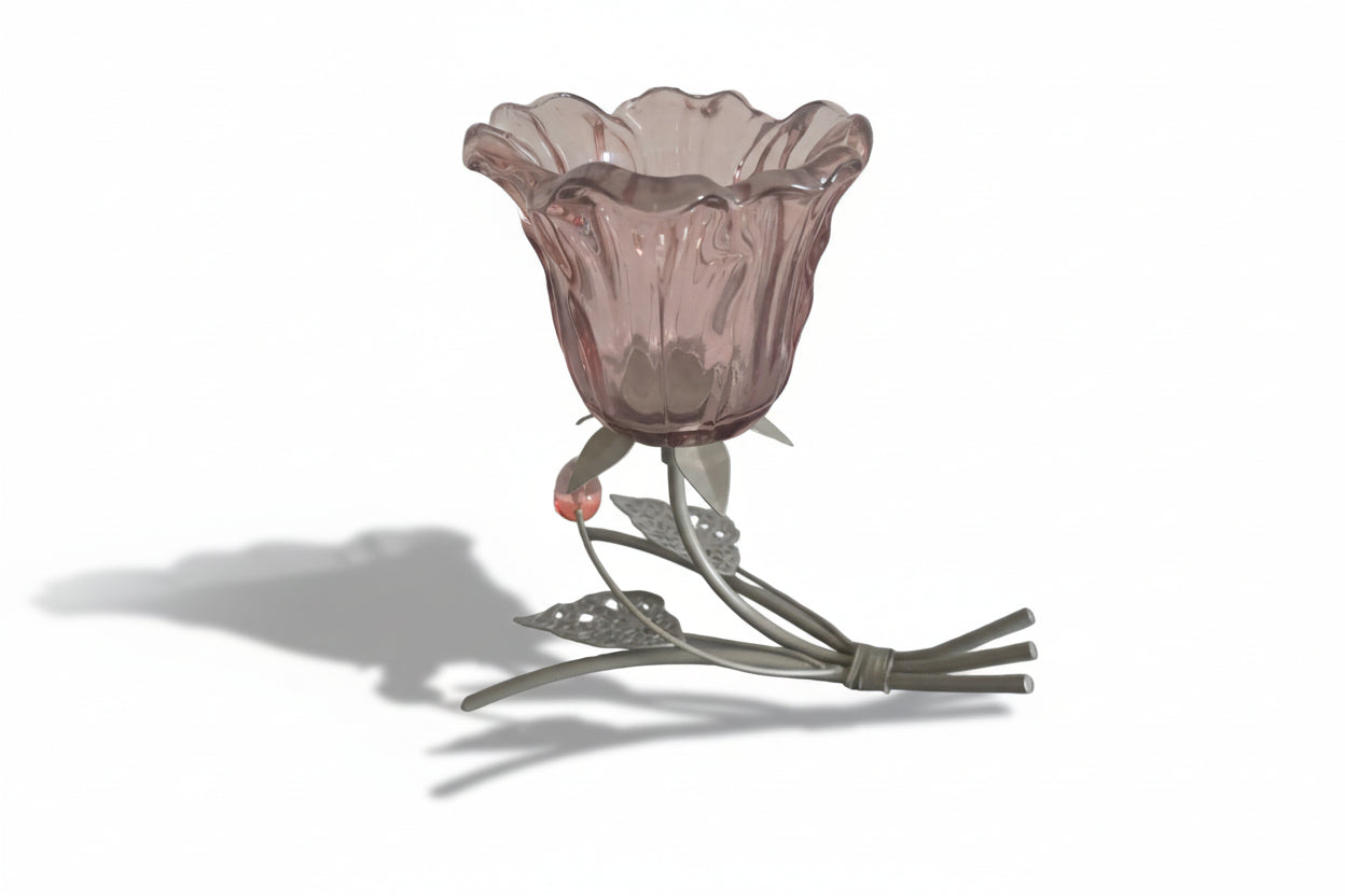 Teelichthalter "Spring Blossom" – Rosa Glaskelch in geschwungener Optik (16,5 cm)