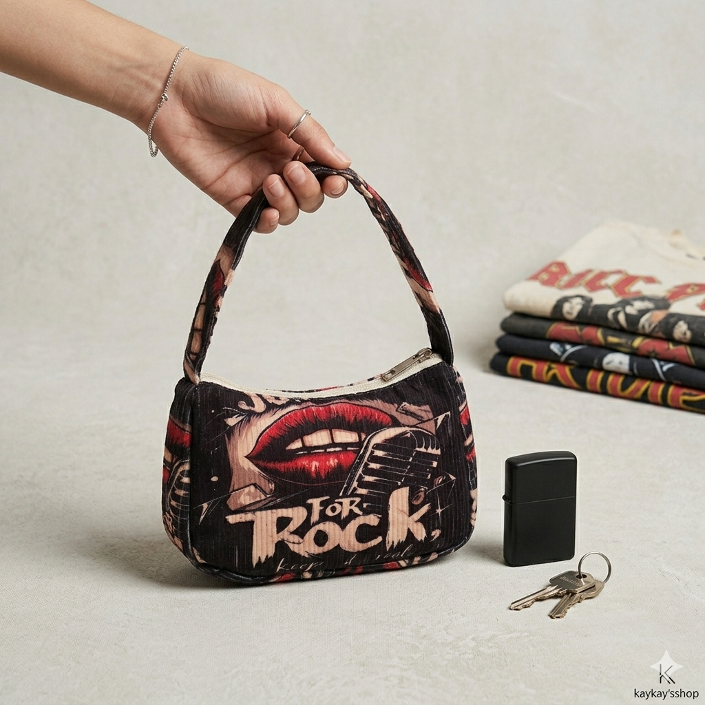 Rock 'n' Roll Schultertasche "Keep it real" – Cord-Optik