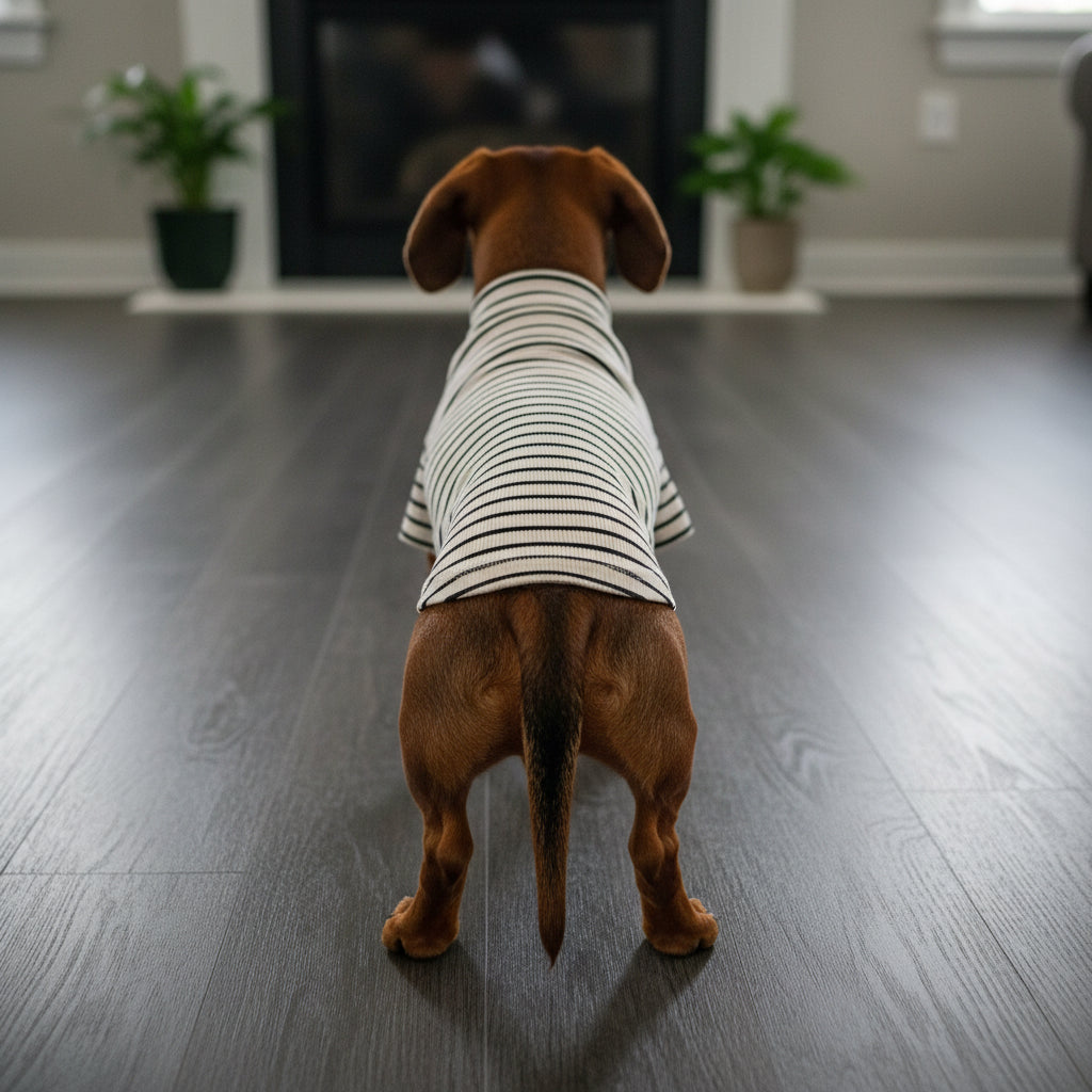 Süßes Hunde-T-Shirt mit Herzchen-Muster – Rot/Weiß – Gr. XL (für kleinere/mittlere Hunde wie Dackel)