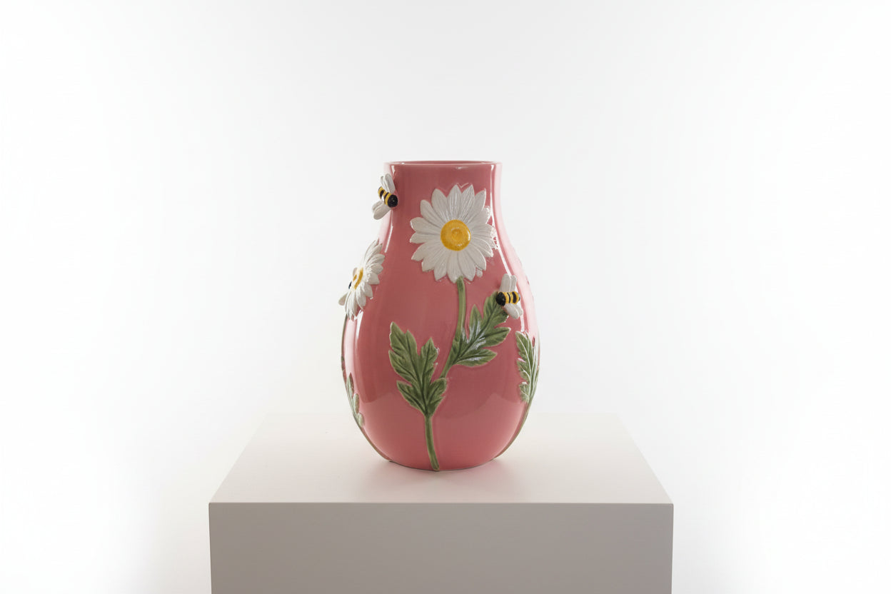 Edle Keramik-Vase "Bienen- & Margeriten-Traum" (35 cm) 🐝🌼✨ – Dein XL-Frühlings-Statement