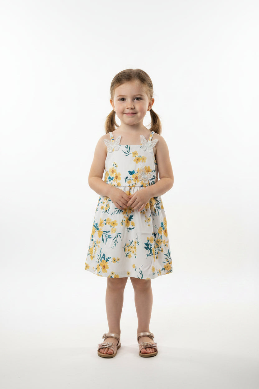 Mädchen Sommerkleid "Butterfly Dream" – Weiß mit Blumenmuster