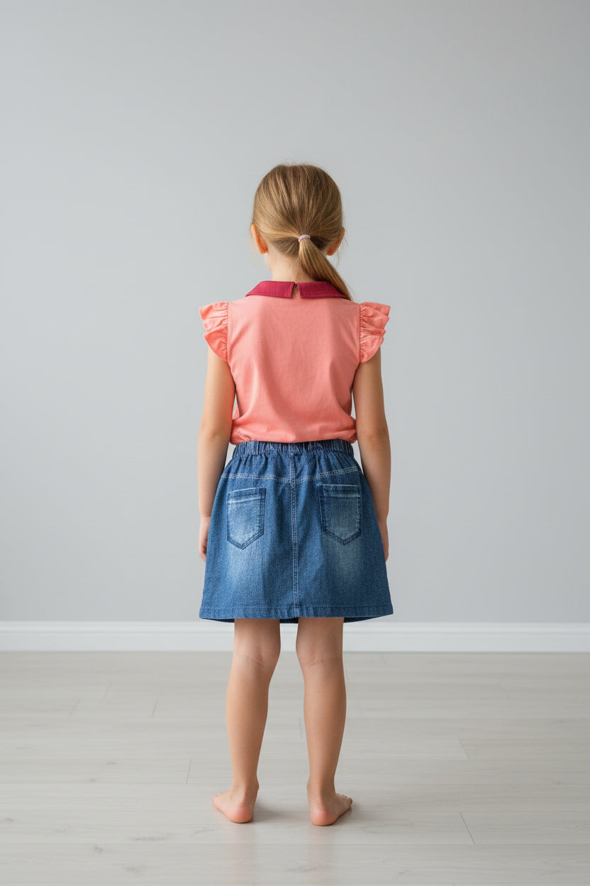 Mädchen Sommer-Set „Sweet Strawberry“: Poloshirt & Jeansrock – Gr. 116 (6 Jahre)