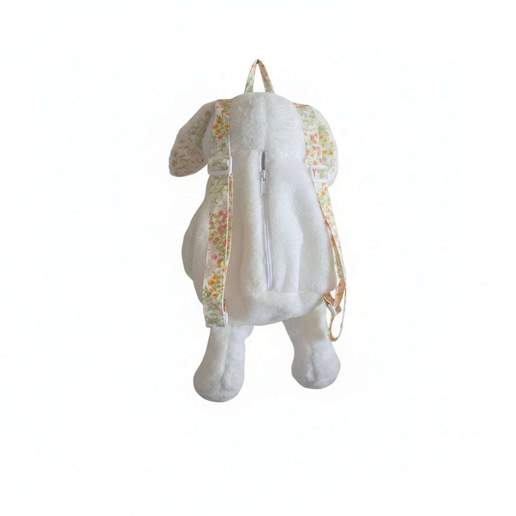Mädchen Sommer-Set „Zuckerpuppe“ – Florales Kleid & Plüsch-Hasen-Rucksack (Gr. 104-110 / 4-5 Jahre)