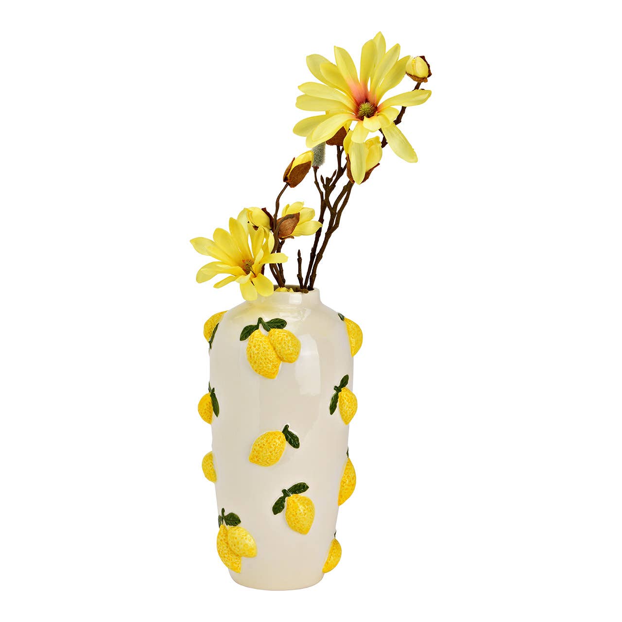 Vase Zitronen Dekor aus Keramik, Gelb/Weiß (B/H/T) 15x27x15cm
