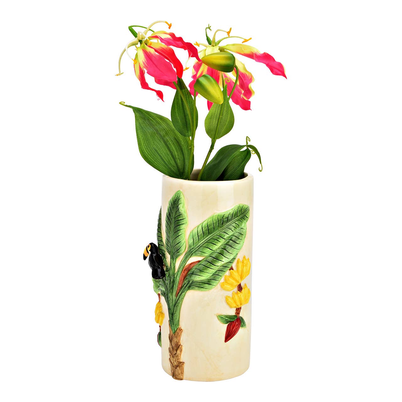 Vase Baum/Papagei Dekor aus Keramik, Bunt (B/H/T) 10x22x12cm