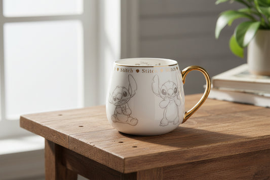 Disney Stitch Keramiktasse mit goldenem Henkel & Goldrand – Edles Sammlerstück