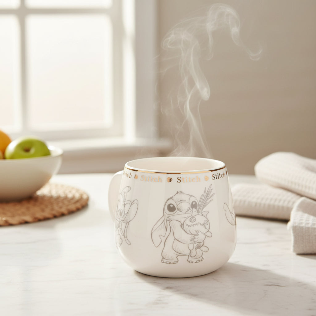 Disney Stitch Keramiktasse mit goldenem Henkel & Goldrand – Edles Sammlerstück