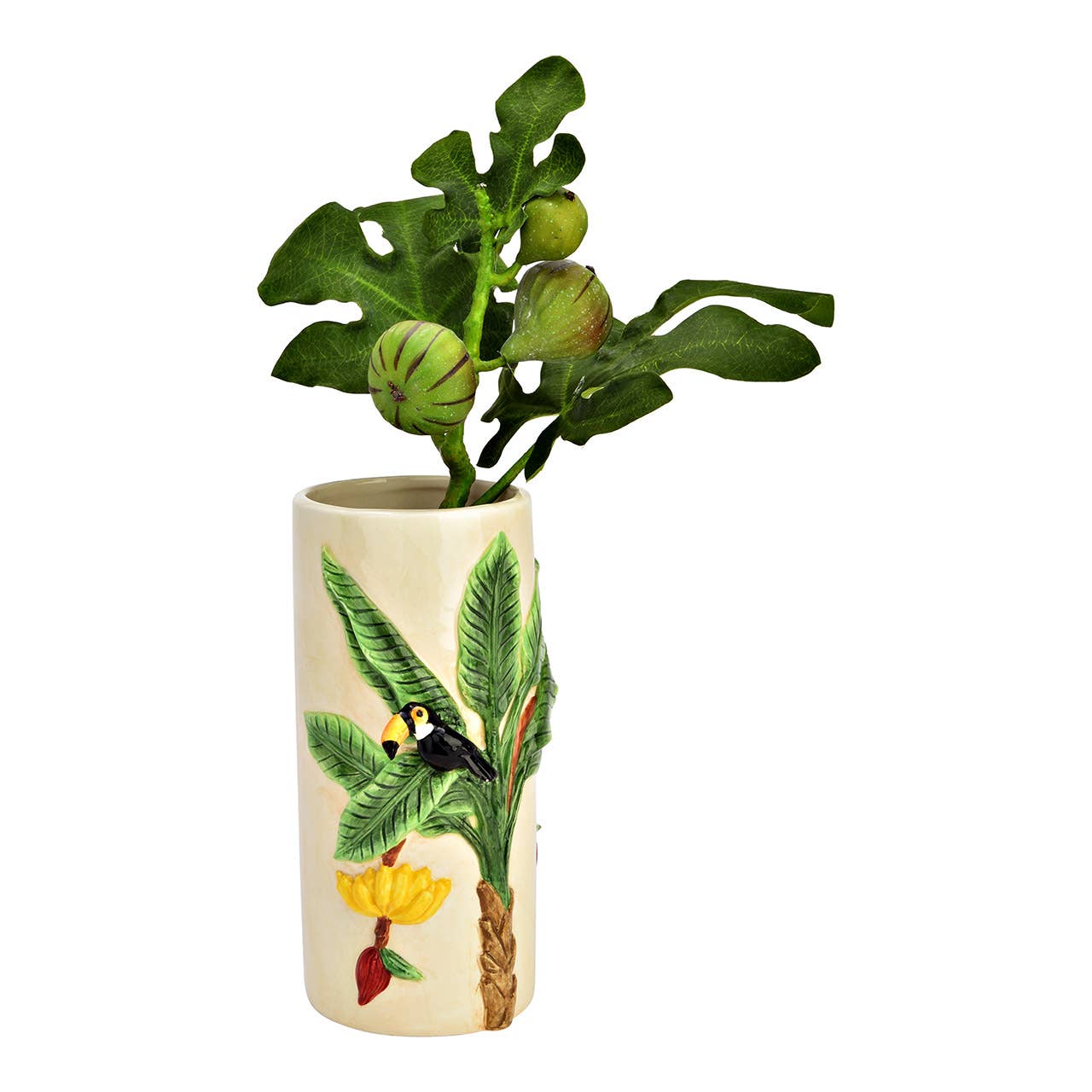 Vase Baum/Papagei Dekor aus Keramik, Bunt (B/H/T) 10x22x12cm