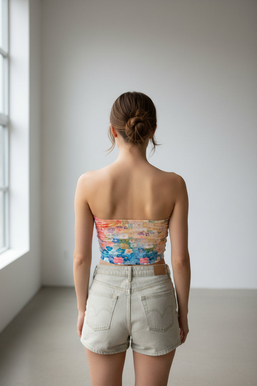 Farbenfrohes Damen Bandeau-Top mit buntem Blütenmeer-Print – Gr. 44/46 (XXL)