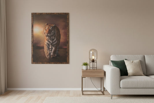 Titel: Handgelegtes Puzzle-Unikat: Majestätischer Tiger im Antik-Look Rahmen