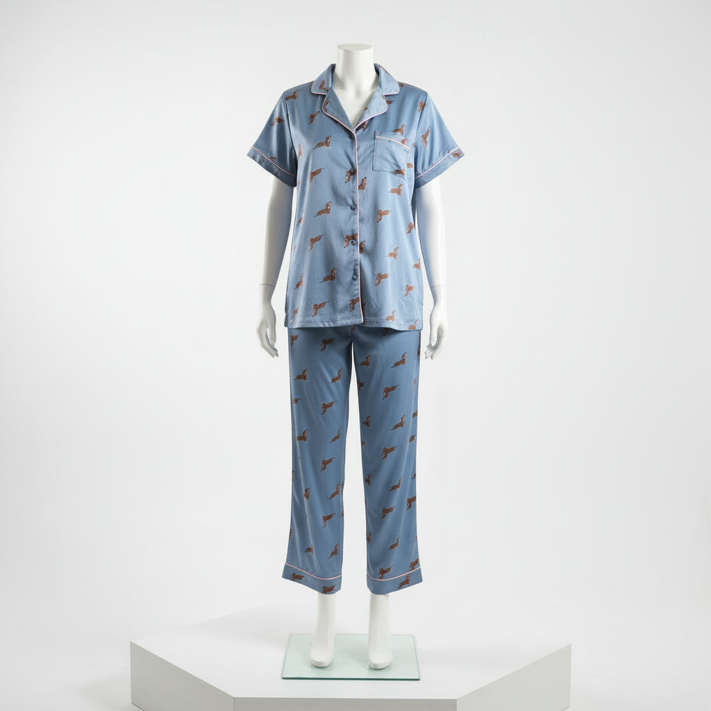 London & Sunday – Exklusiver Dackel-Pyjama „Dachshund Love“ – Blau & Rosa – Gr. 38 – NEU