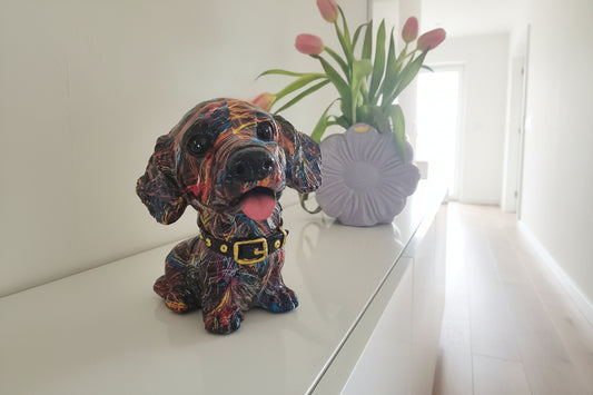 Moderner Graffiti-Dackel „Art Dog“ – Farbenfrohe XL Deko-Figur ca. 21 cm