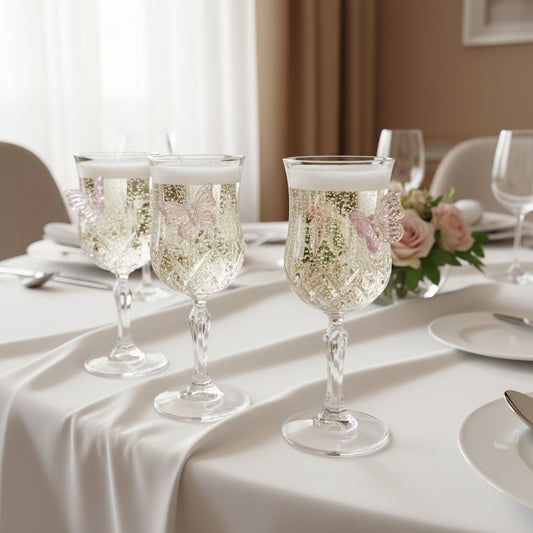 Titel: Exklusives 4er-Set Weingläser "Butterfly Dream" – Kristallglas mit Schmetterlings-Applikation