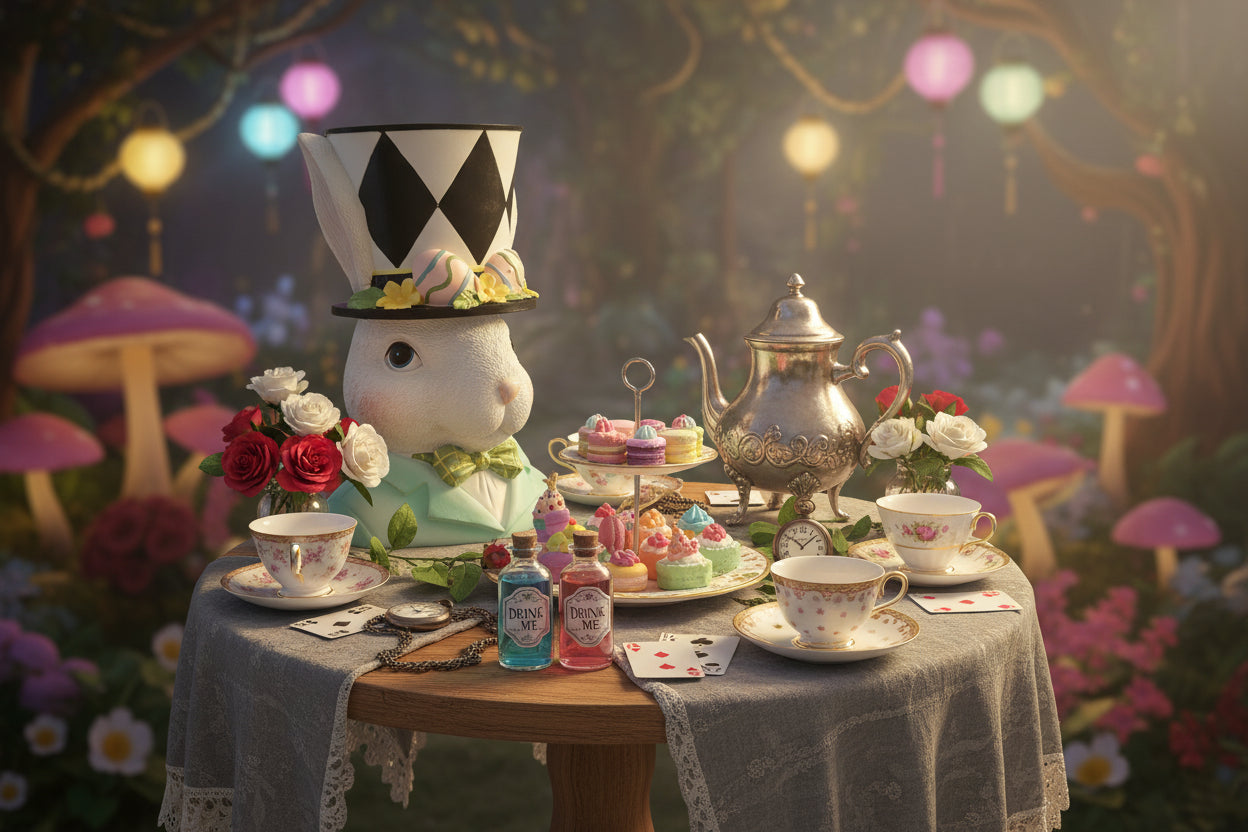 Edler Deko-Hase mit Zylinder – 30 cm Skulptur im Alice im Wunderland Stil