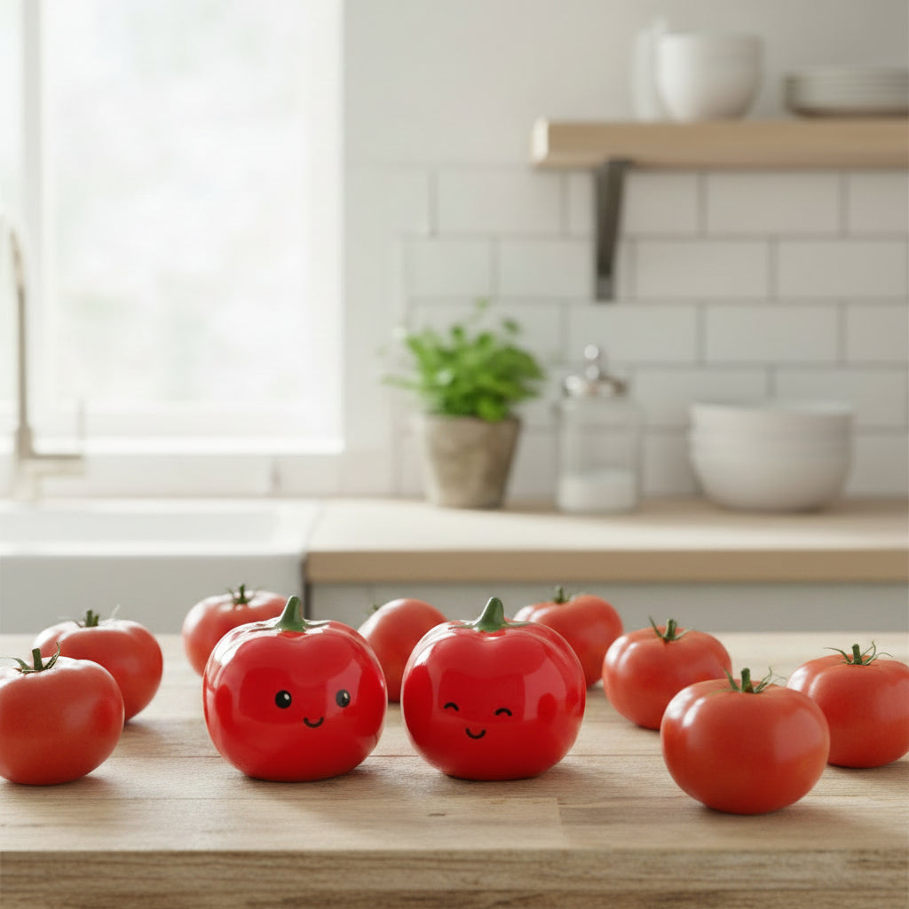 Tomaten-Salz- & Pfefferstreuer-Set „Happy Tomatoes“ von Sass & Belle – Süße Gewürzstreuer aus Keramik