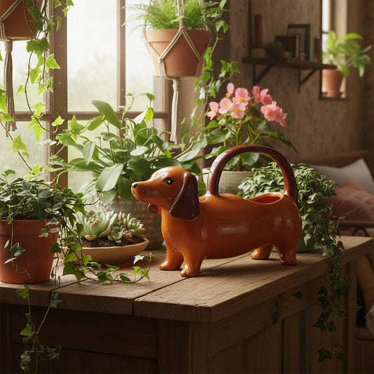 Dackel-Gießkanne aus Keramik – Herzallerliebste Deko & Gartenhelfer (Braun)