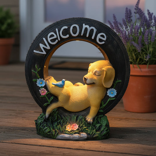 Dekorative Hunde-Figur (schlafend) mit Solar-Beleuchtung
