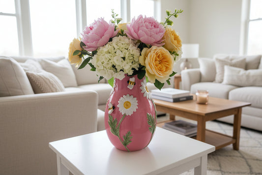 Edle Keramik-Vase "Bienen- & Margeriten-Traum" (35 cm) 🐝🌼✨ – Dein XL-Frühlings-Statement