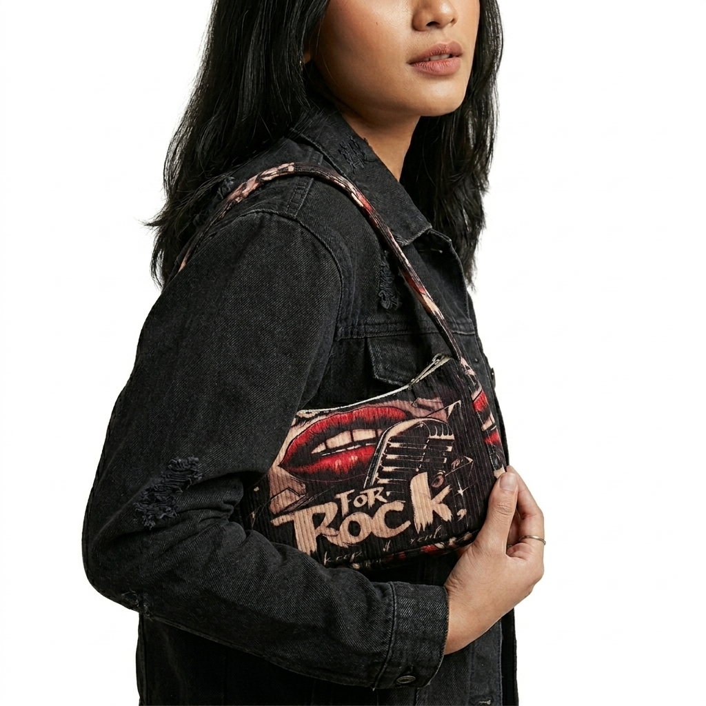 Rock 'n' Roll Schultertasche "Keep it real" – Cord-Optik