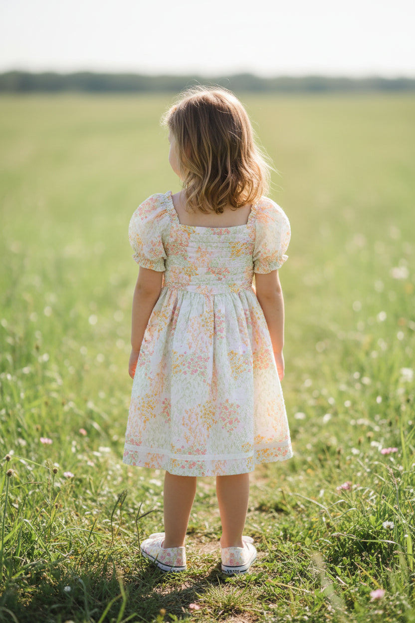 Mädchen Sommer-Set „Zuckerpuppe“ – Florales Kleid & Plüsch-Hasen-Rucksack (Gr. 104-110 / 4-5 Jahre)