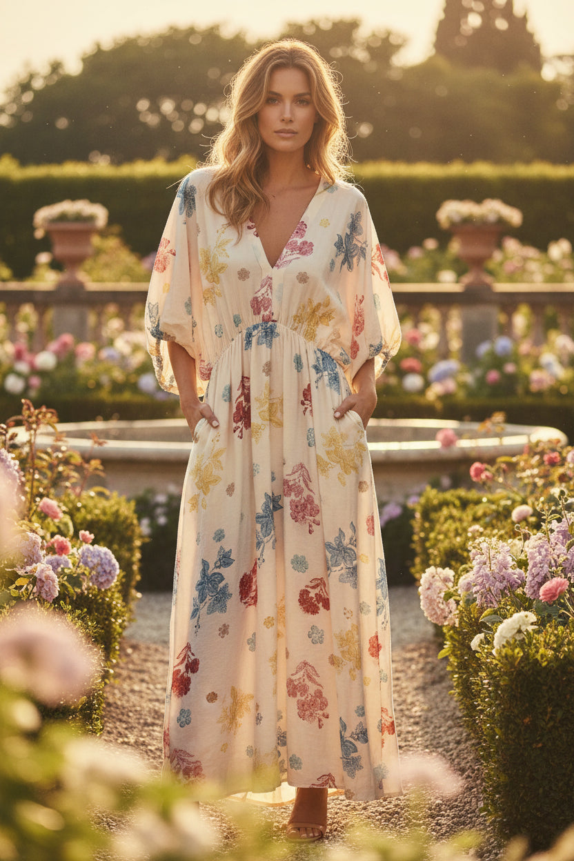 Maxi-Kleid „Bloom“ – Made in Italy – Mit versteckten Seitentaschen
