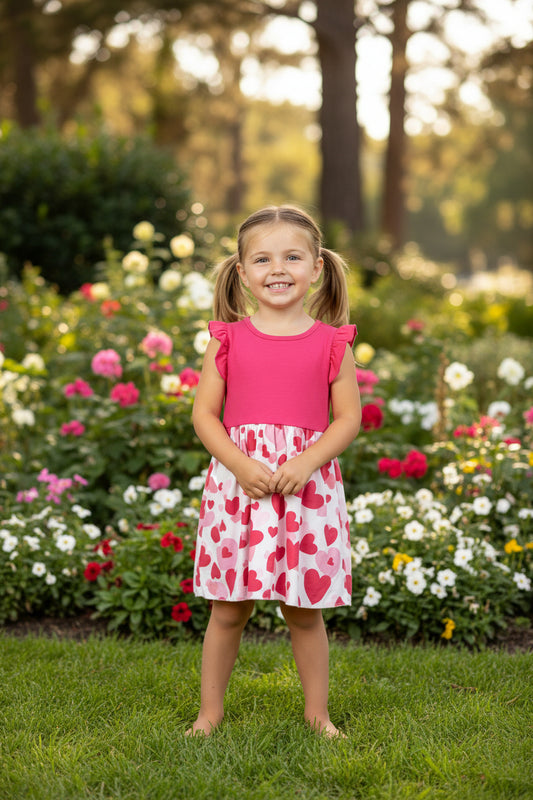 Mädchen-Kleid "Lovely Hearts" – Pink mit Herzchen-Print