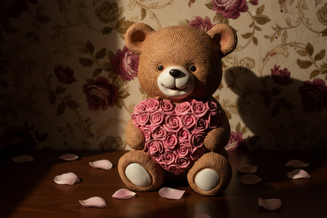 Herziger Deko-Bär mit Rosen-Herz – 20 cm Botschafter der Liebe