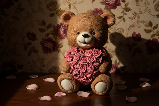 Herziger Deko-Bär mit Rosen-Herz – 20 cm Botschafter der Liebe