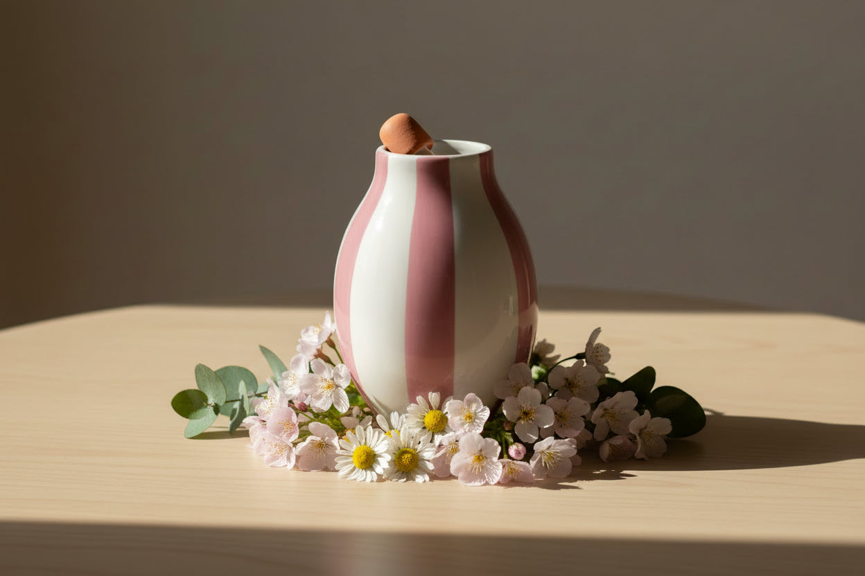 Moderne Streifen-Vase mit Orangen-Relief – 17 cm Keramik-Highlight