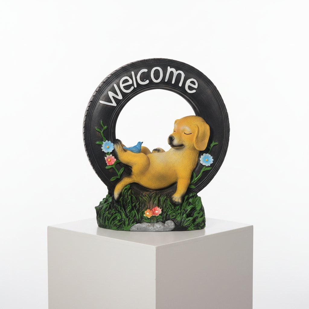 Dekorative Hunde-Figur (schlafend) mit Solar-Beleuchtung