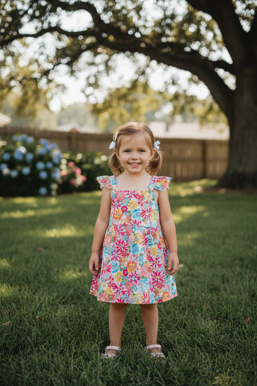 Mädchen Sommerkleid Set "Flower Power" inkl. Tasche – 100% Baumwolle