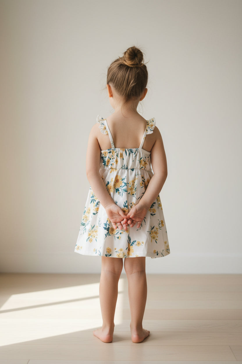 Mädchen Sommerkleid "Butterfly Dream" – Weiß mit Blumenmuster
