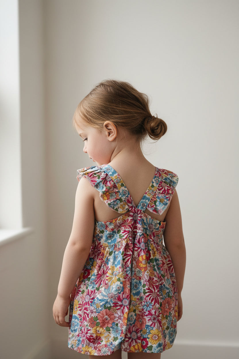 Mädchen Sommerkleid Set "Flower Power" inkl. Tasche – 100% Baumwolle