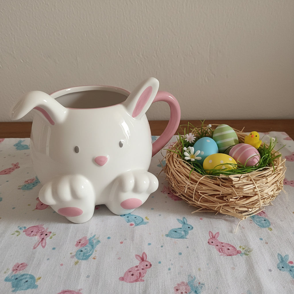 Niedliche Hasen-Tasse mit Schlappohren – Handbemalte Keramik für dein Lieblingsgetränk