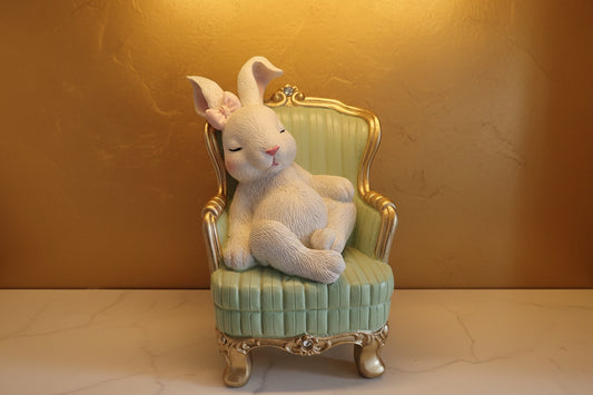 Träumendes Häschen im Barock-Sessel – 20 cm Deko-Figur mit nostalgischem Charme