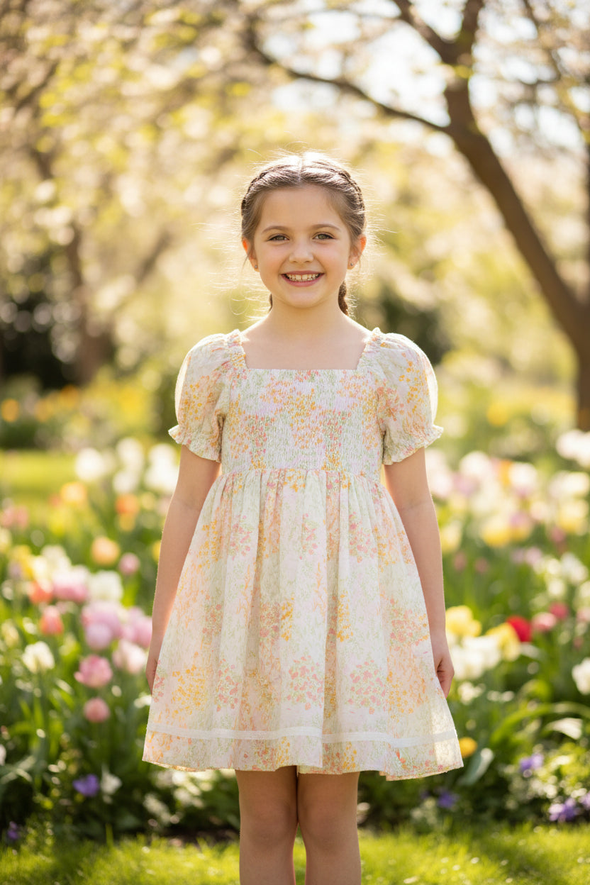 Mädchen Sommer-Set „Zuckerpuppe“ – Florales Kleid & Plüsch-Hasen-Rucksack (Gr. 104-110 / 4-5 Jahre)