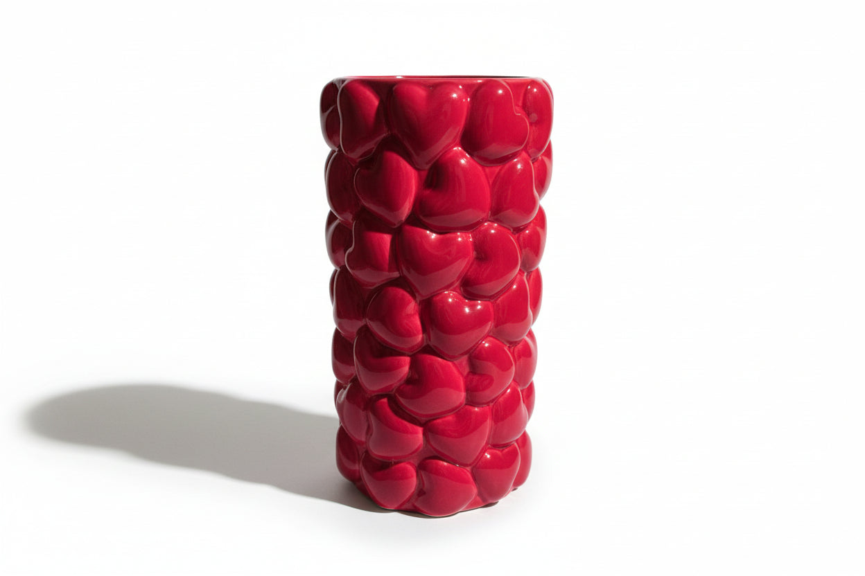 XL Statement-Vase „Herz an Herz“ in Signalrot – 28 cm Keramik-Highlight