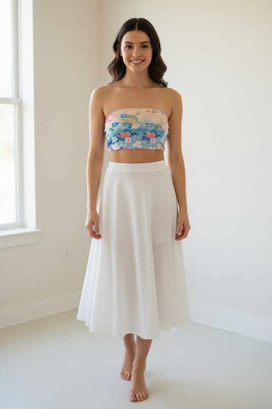 Farbenfrohes Damen Bandeau-Top mit buntem Blütenmeer-Print – Gr. 44/46 (XXL)