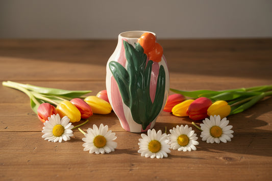Moderne Streifen-Vase mit Orangen-Relief – 17 cm Keramik-Highlight