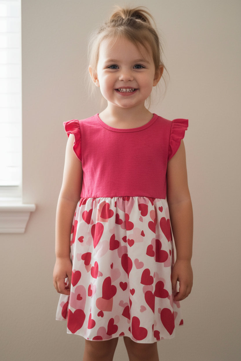 Mädchen-Kleid "Lovely Hearts" – Pink mit Herzchen-Print