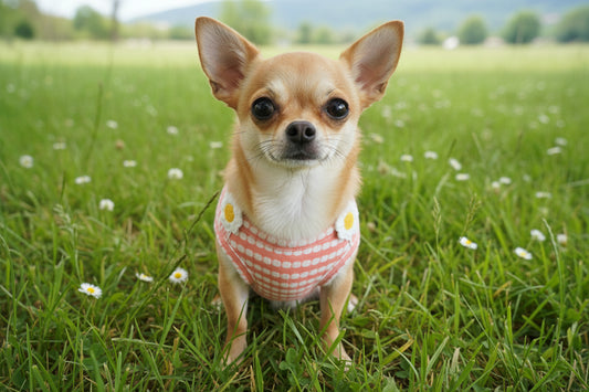 Hunde-T-Shirt „Daisy Stripe“ – Rosa-Weiß gestreift mit Blumen-Applikation
