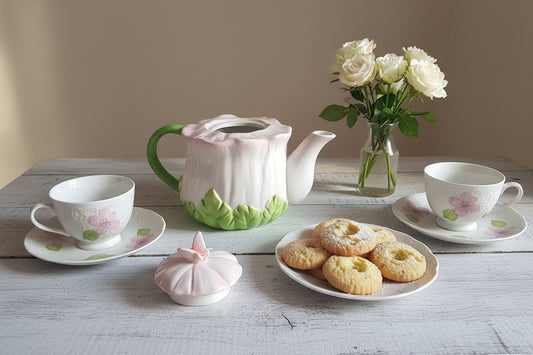 Bezaubernde Blumen-Teekanne „Blütenzauber“ – Romantische Deko mit Schmetterling
