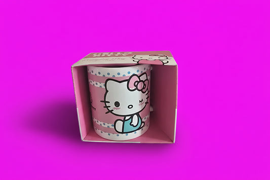 Original Hello Kitty „Everyday Mug“ – Pink-Blau gepunktet in Geschenkverpackung
