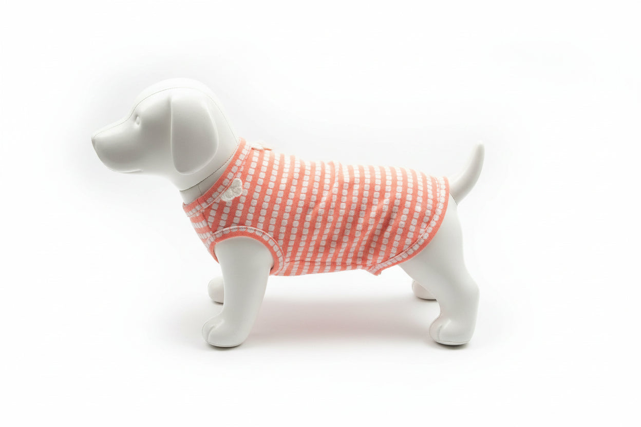 Hunde-T-Shirt „Daisy Stripe“ – Rosa-Weiß gestreift mit Blumen-Applikation